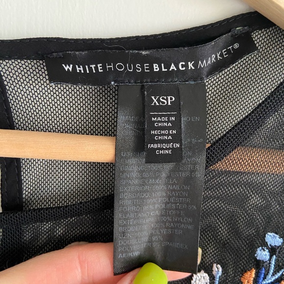 Black House White Market Embroidered Floral Mesh Blouse Elegant Flowers Boho - Picture 3 of 7